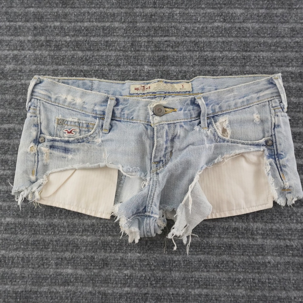 VTG Y2K Hollister Denim Shorts Womens 1 Light Wash Low Rise Distressed Cut Off